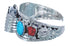 Navajo Flower Design Turquoise and Coral Sterling Silver Cuff Watch CB118258